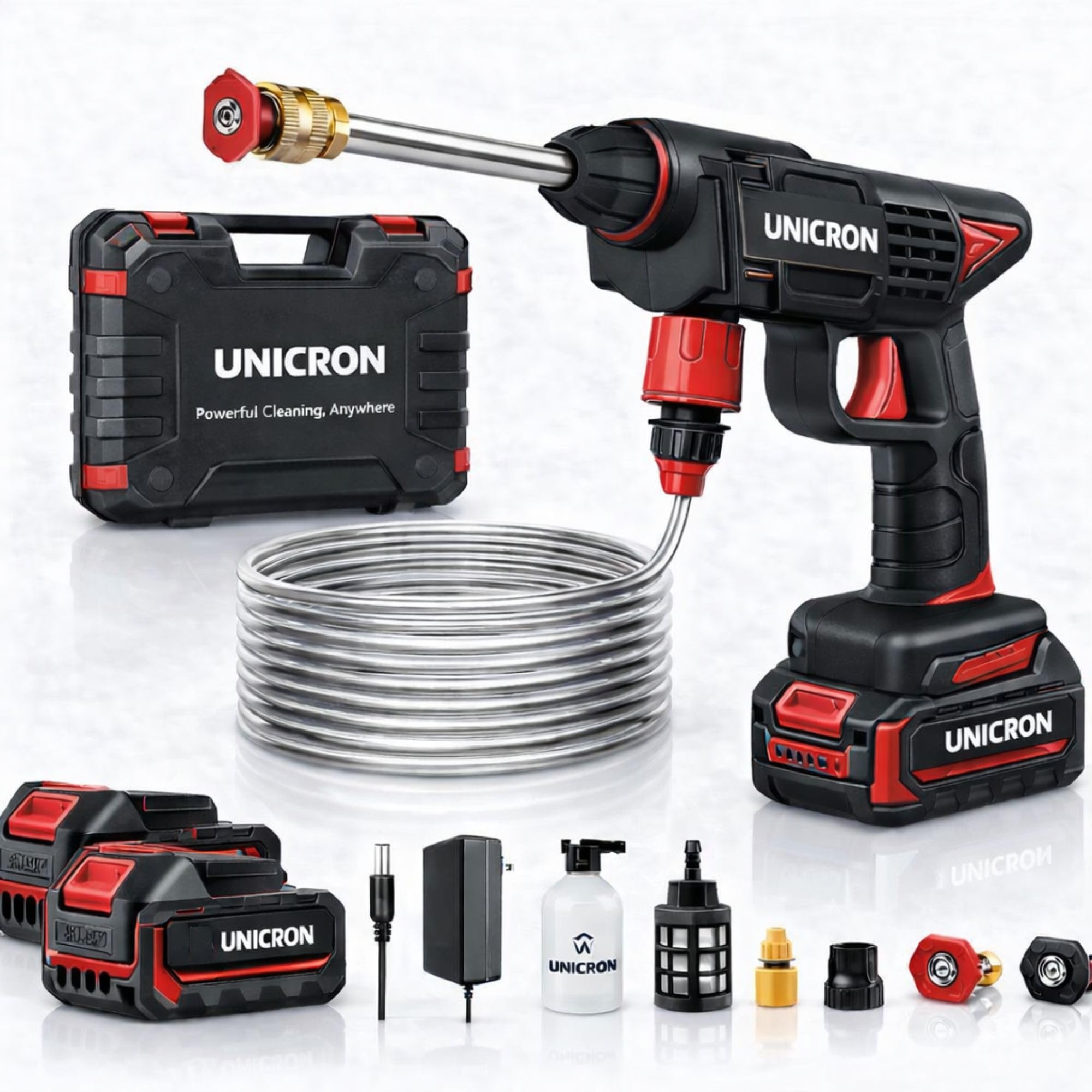 Double Battery Cordless Portable Wireless Pressure Washer Gun 48V 12000mah High Pressure Gun for Car Bike Washing Cleaning|5M Hose Pipe with CAR WASH Shampoo(Best Heavy Quality)