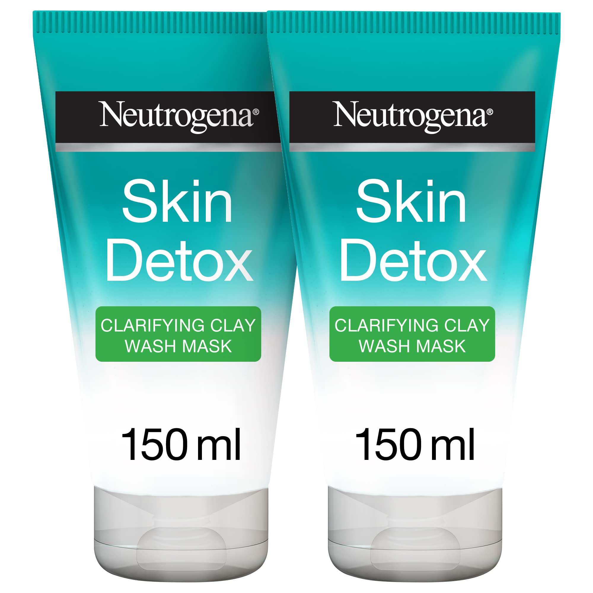 Neutrogena Skin Detox Clarifying Clay Wash Mask, Pack of 2x150ml, Face Wash Mask that Targets Toxins, Neutrogena Face Wash Polishing and Purifying Clay for Radiant Complexion
