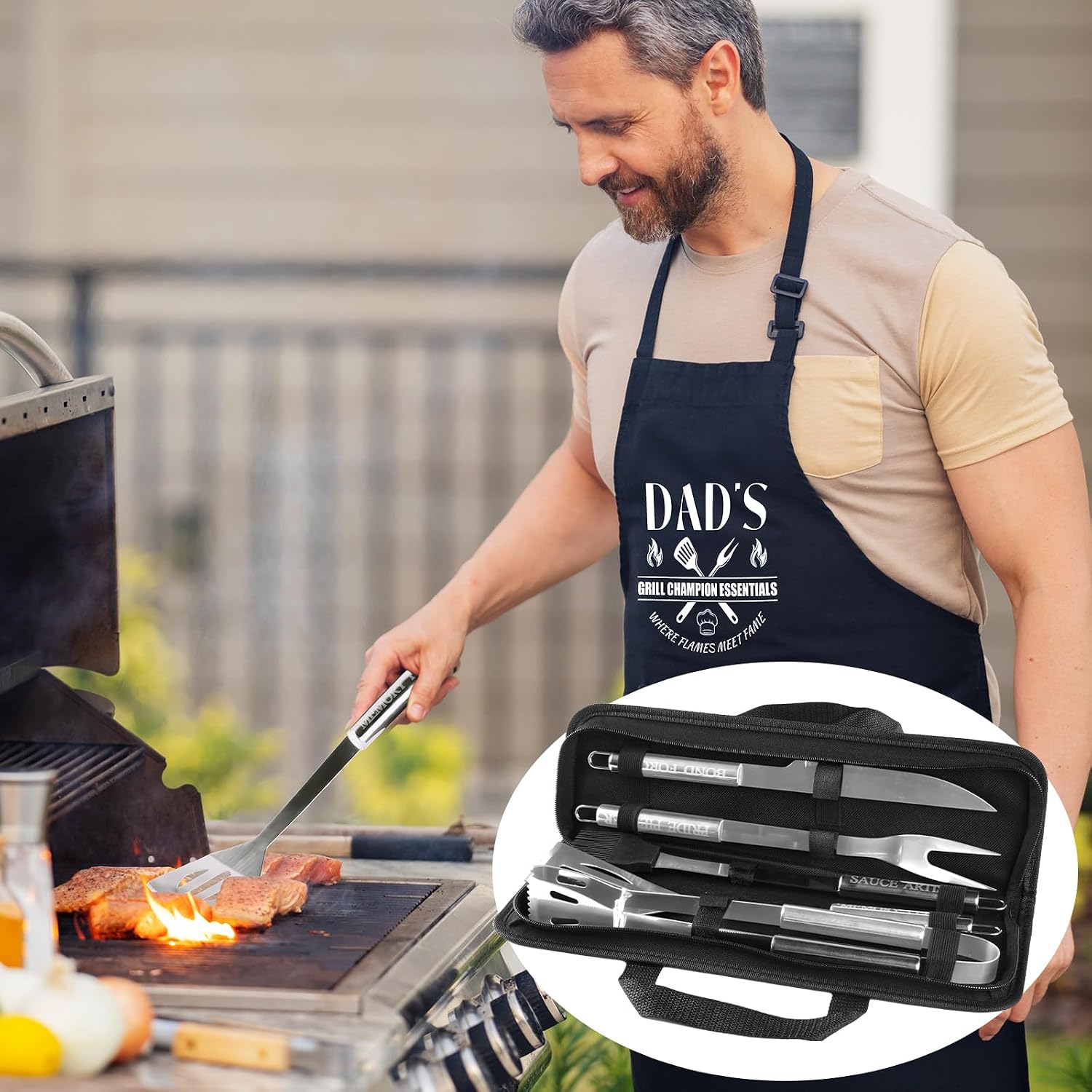 Engraved Grilling Gifts for Men, Grilling Accessories for Dad, Grill Gifts for Men Who Have Everything, Stainless Steel Grill Utensils Set, Gifts for Father's Day for Husband from Daughter Son Wife