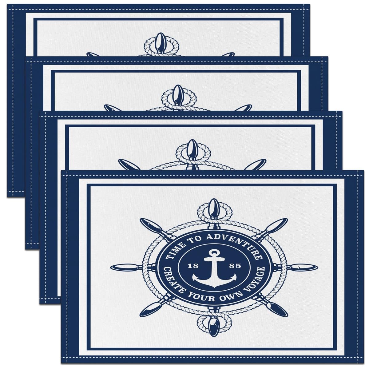 Homemissing Multicoloured 20 Anchor Steering Wheel Placemats Set Of 4 45X30cm Nautical Themed Table Place Mats Set For Decor Sea Adventure Placemat For Kitchen Dining Table Decor Indoor Outdoor Ocean