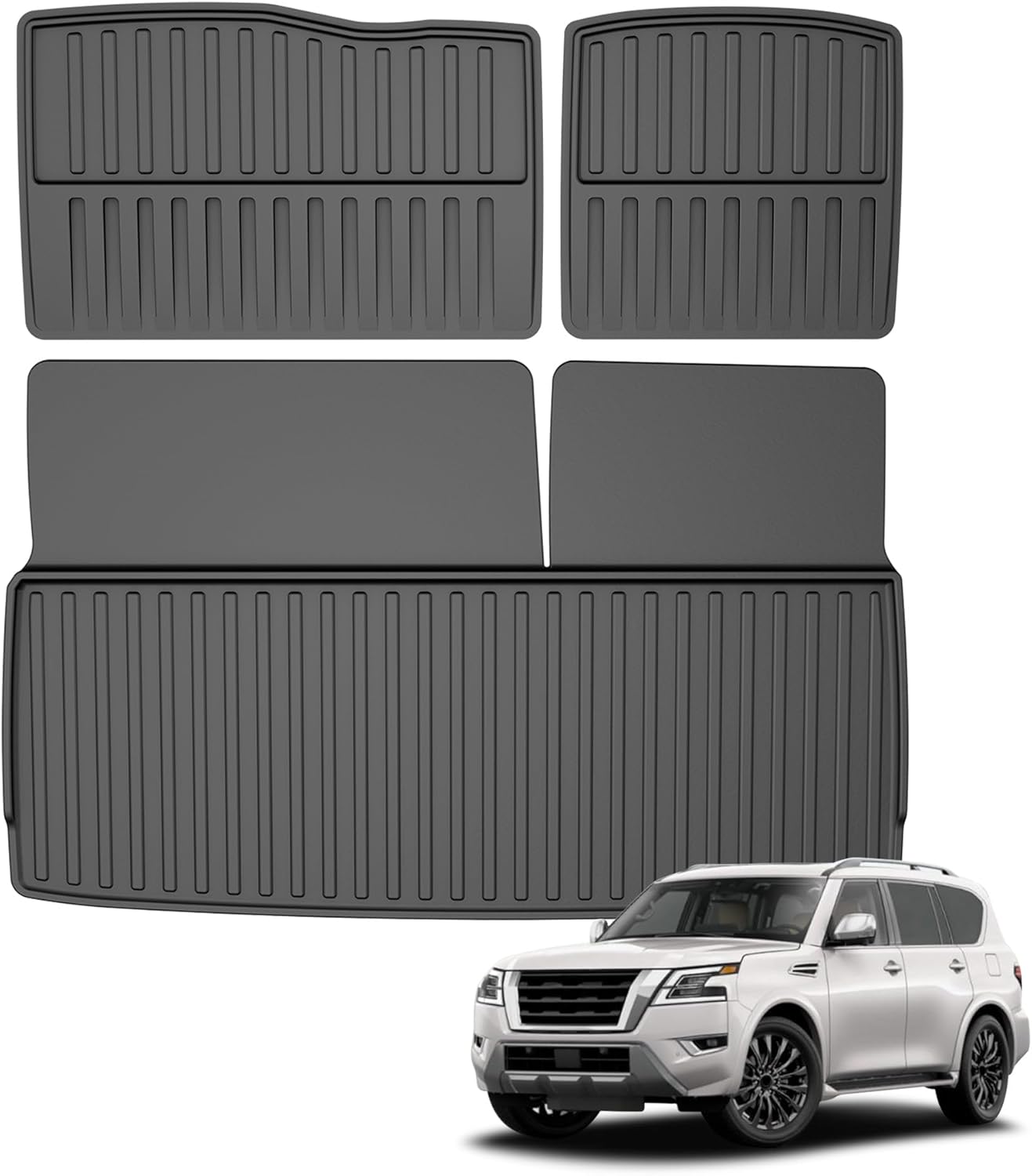 AOMSAZTO Cargo Mat Compatible with 2019-2024 Nissan Armada: All Weather TPE Custom Fit Cargo Liner & Backrest Liners for Armada & QX80