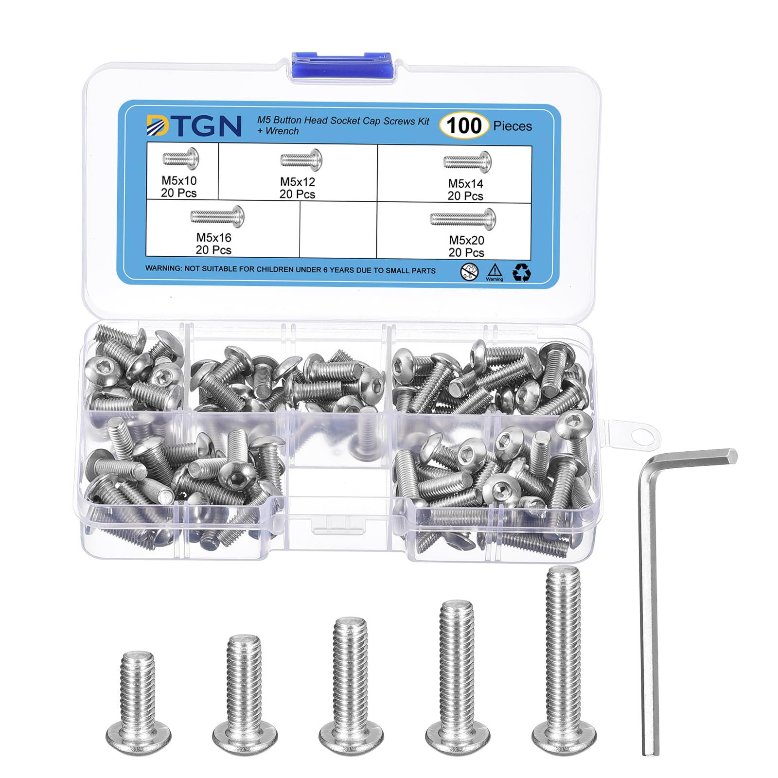 DTGN 100Pack M5(D) Button Head Socket Cap Screws Kit