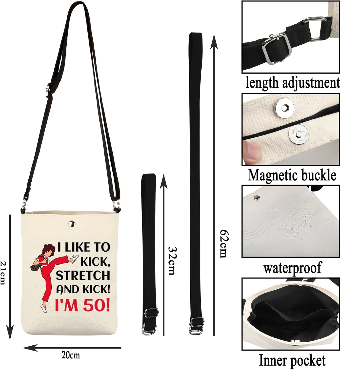 G2TUP TV Show Inspired Gift I Like To Kick I'm 50 Crossbody Bag Fun Skit Lover Cosmetic Bag TV Show Characters Fans Gift (I Like To Kick I'm 50 X) image 3
