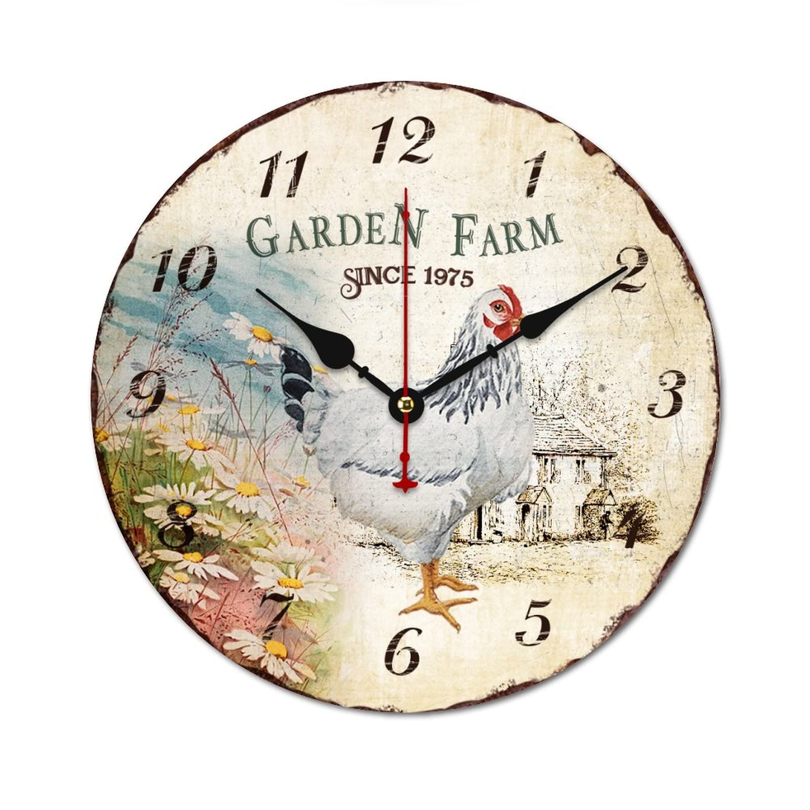 Horloge en bois Garden Farm Since 1975, grand affichage lisible de 38cm