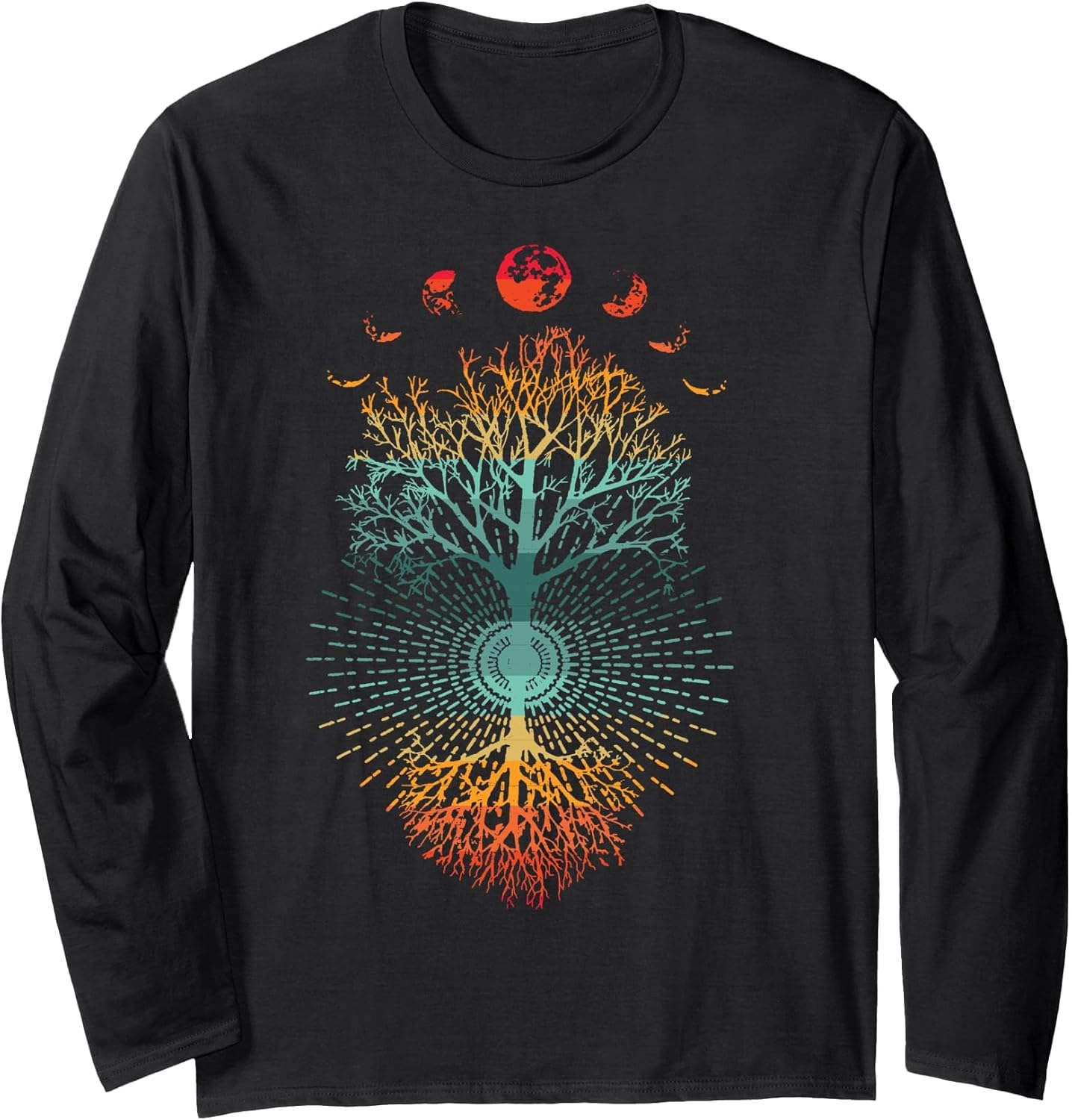 Moon Phases Retro 60s 70s Vibe Tree of Life Graphics Long Sleeve T-Shirt
