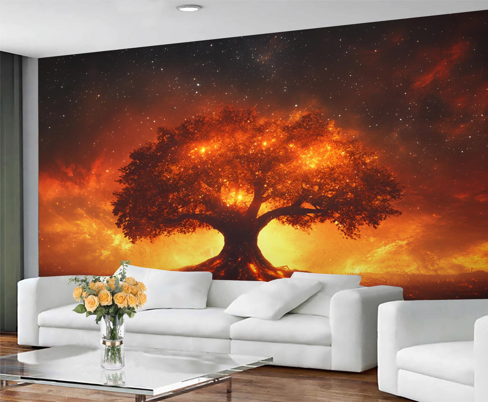 GIVLWF Tree of Life Wallpaper & Room Decor, Fantasy Tree Bedroom Wallpaper, Burnt Orange Wall Paper for Living Room, Non-Self-Adhesive, Murals for Walls — image 1