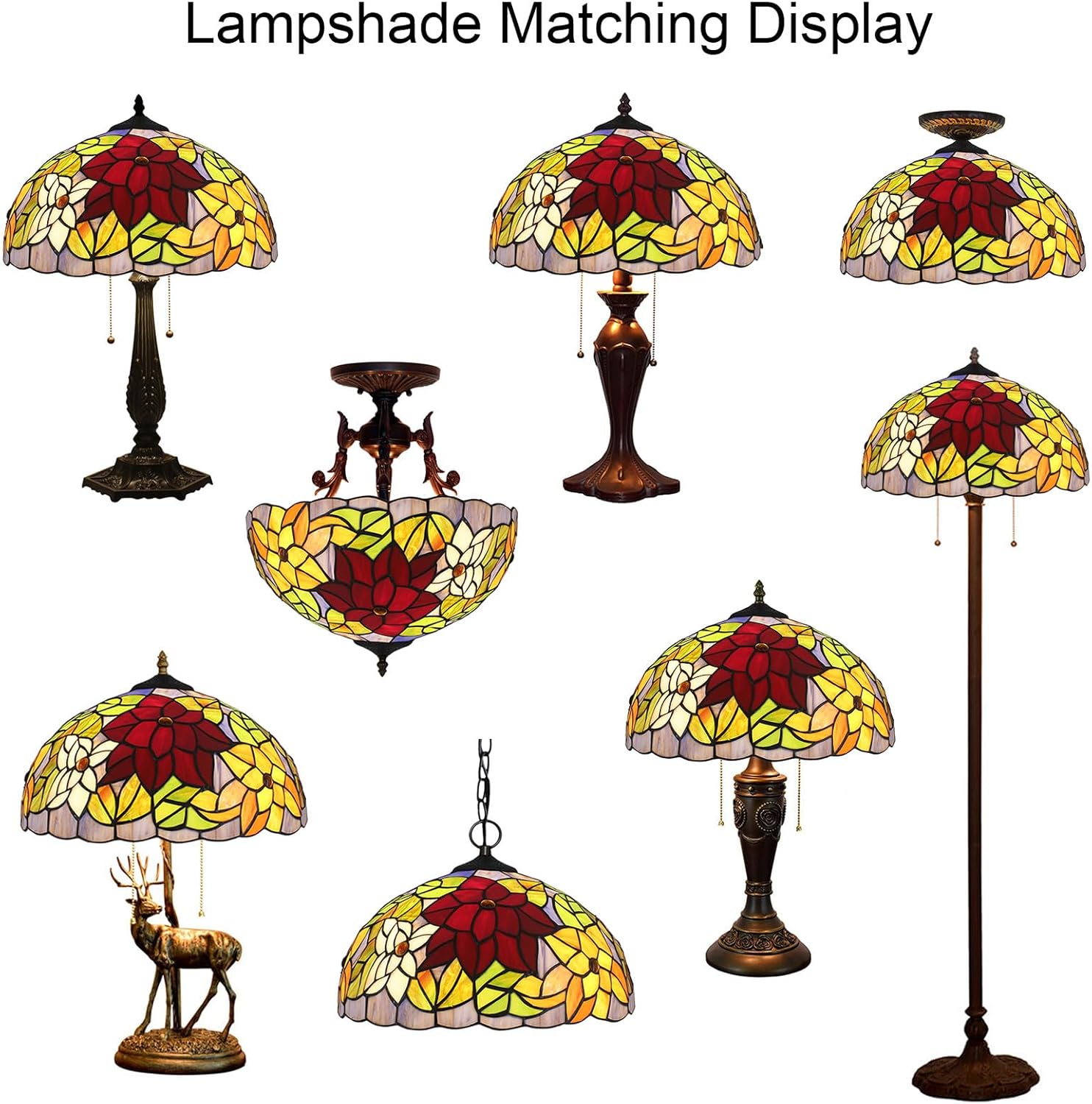 Tiffany Lamp Shade 16 Inch Wide Accessories Replacement Only Red Orange Pink Flower Stained Glass Lampshades Vintage Lily Light Cover for Table Lamp Pendant Light Floor Lamp Ceiling Fixture