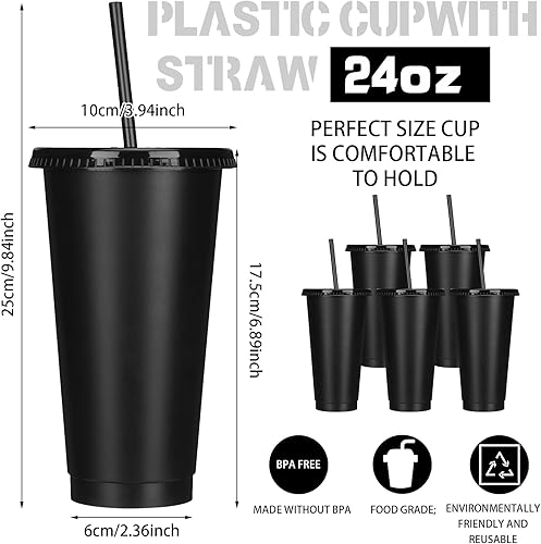 Miniatura 2 de Bokon 15 juegos de vasos con pajita y tapa a granel, vasos de plástico reutilizables de 24 oz con tapas y pajitas, botella de agua, tazas de viaje,