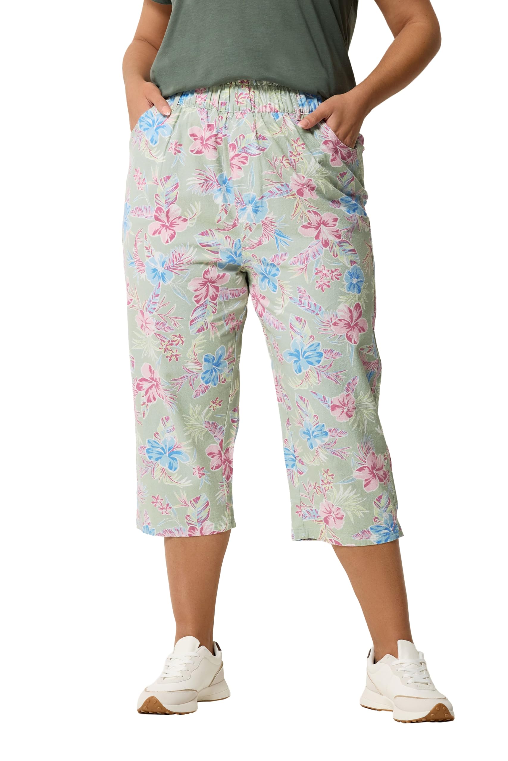Yours Women's Light Green Tropical Cropped Trousers In | : 26/28