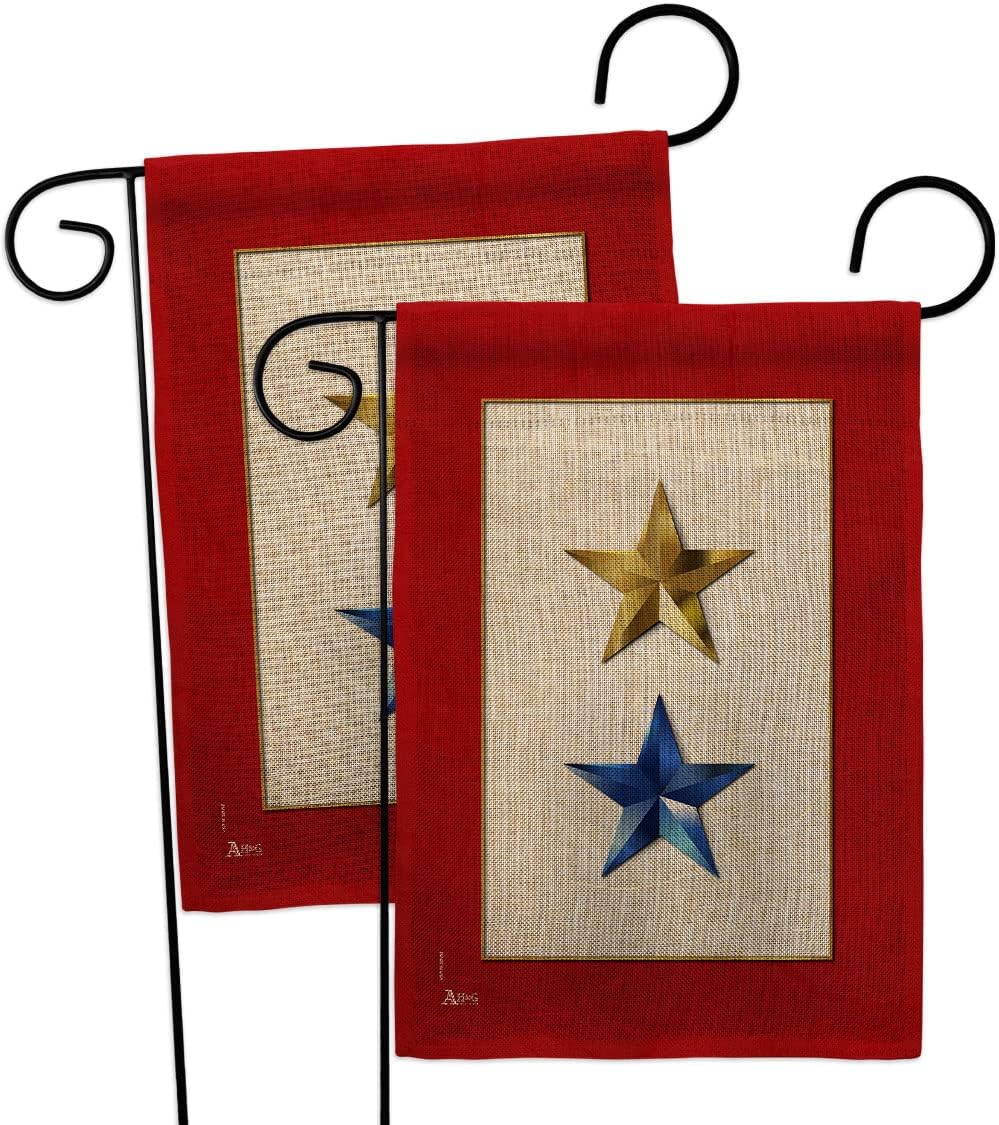 Gold Blue Stars Garden Flags 2pcs Pack Armed Forces Military Service All Branches Support Honor United State American Veteran Small Gift Yard House Banner Double-Sided Made In USA 13 X 18.5