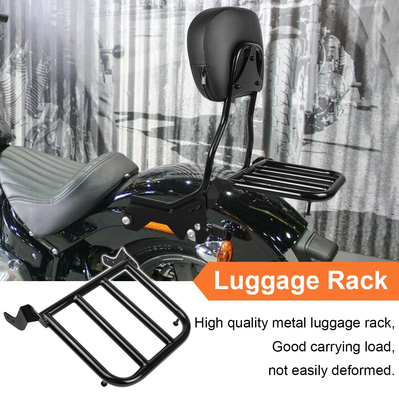 Passenger Backrest Sissy Bar With Luggage Rack For 2018-2024 Harley Softail Models-835209