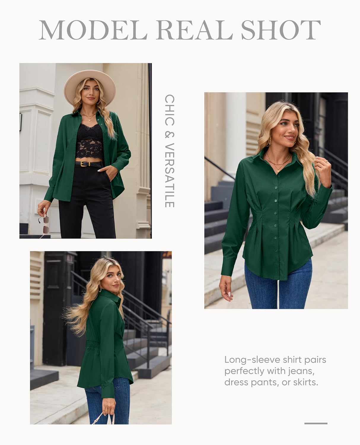 siliteelon Button Down Shirts for Women Cinched Waist Dress Shirt Cotton Long Sleeve Business Casual Work Office Blouse - Image 6