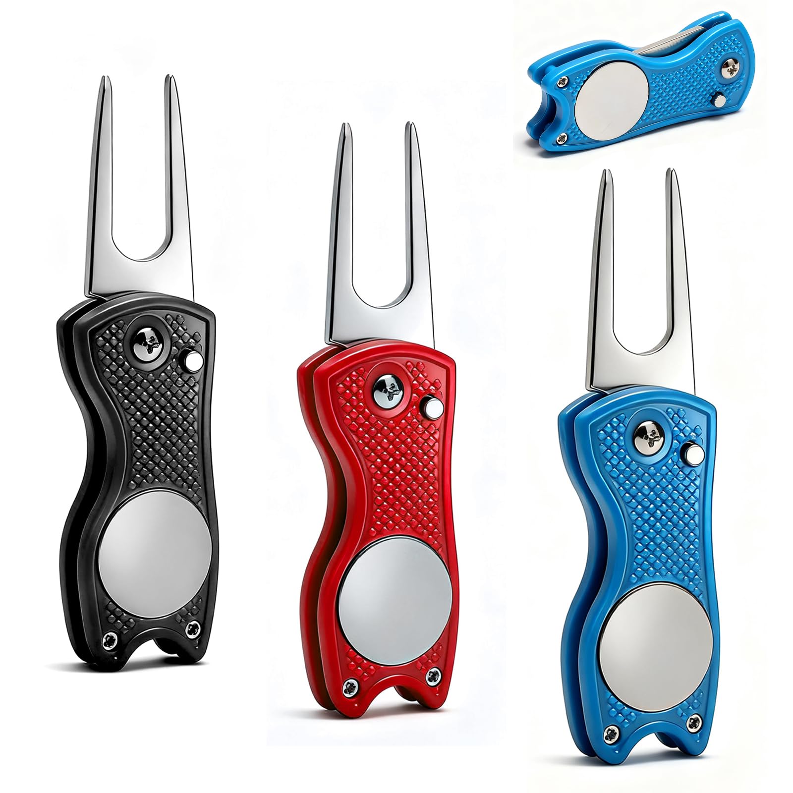 VOSSOT Set de 3 Herramientas Repara Divot Golf Plegables, Accesorios Golf Acero Inoxidable