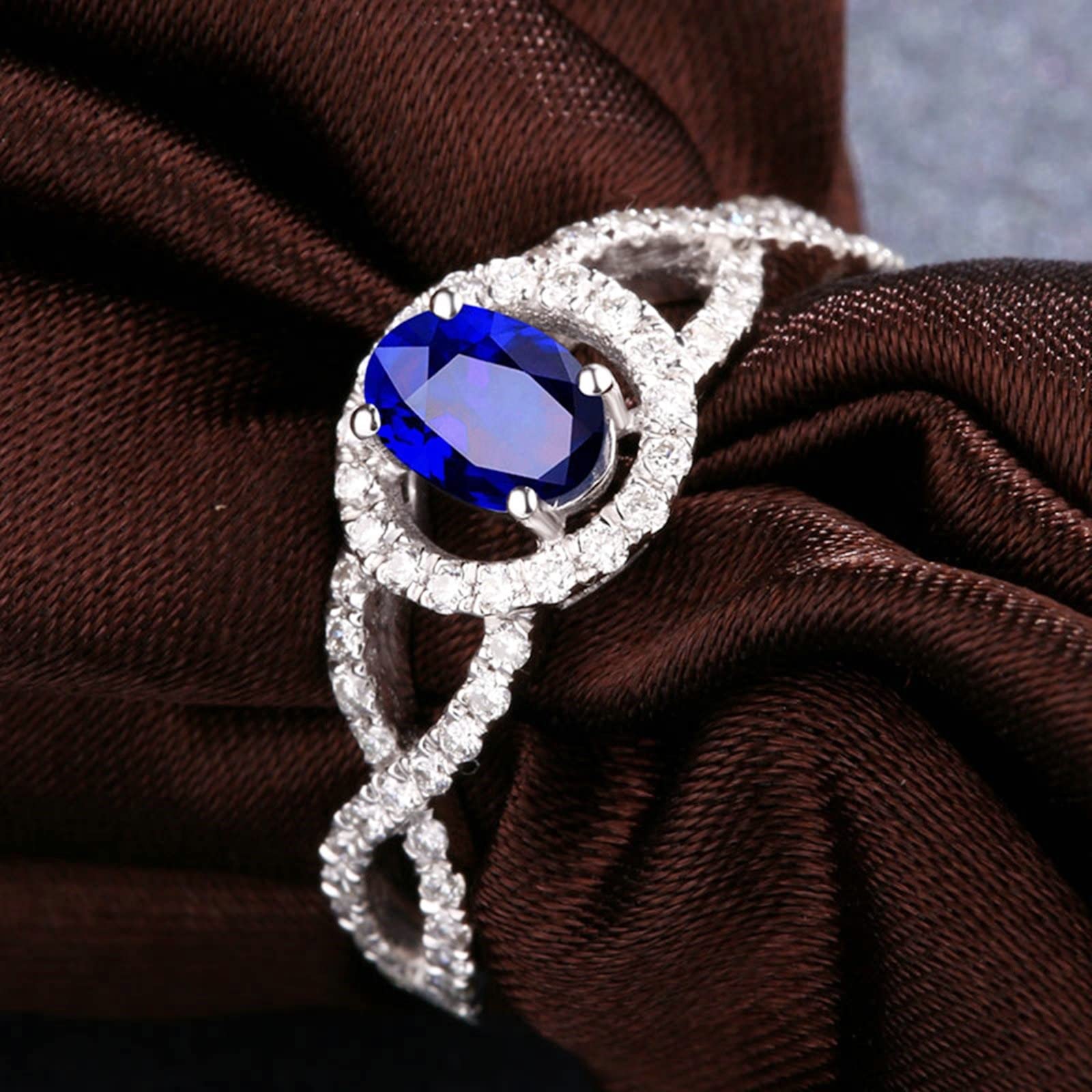 Anello in Oro con Saphir, Oro Bianco 750 Ovale Forma 0.41ct-1ct Zaffiro e Diamante Fedi Nuziali Donna Misura 6,75-27