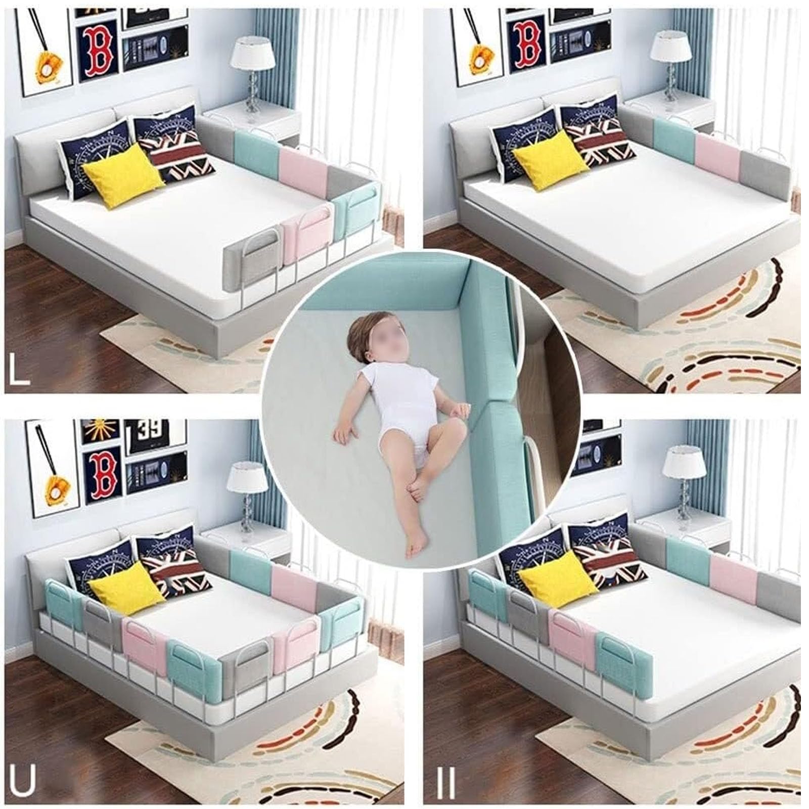 Paracolpi per Sponde Letto Regolabili con Cerniera - Altezza 40-60 Mm, Struttura in Cotone Perlato E Acciaio | Protezione Lavabile per Materassi da 5-30 Cm, Liberamente Combinabili,0.5m,Grey