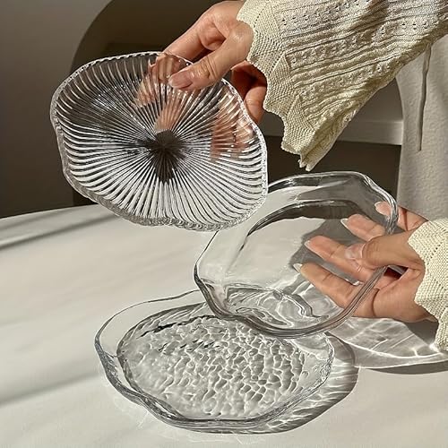 Raineed 雲形 ガラス皿 デザートプレート 2枚セット おしゃれ 食器 15cm フルーツ皿 スイーツ 和菓子皿 取り皿 ケーキ キャンディ 和洋兼用 2人用 引越し祝い 透明 クリア カフェ風 軽量 ギフト用 モダン ティータイム インスタ映え レ