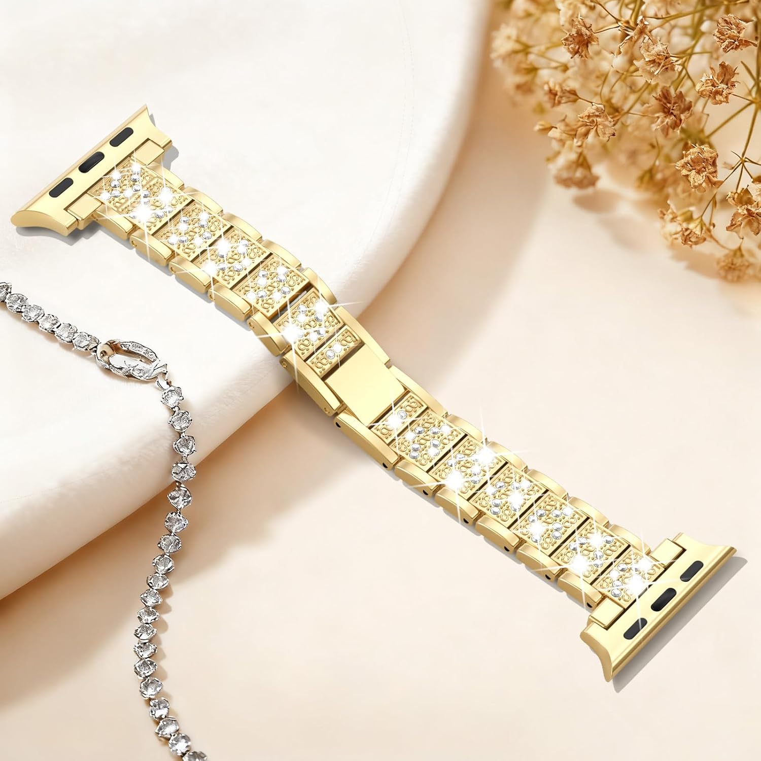 KADES Compatible with Apple Watch Band for Women, Fits for Series 11/10 (46/42mm), Series 9/8/7 (45/41mm), Series 6/5/4/SE (44/40mm), Series 3/2/1 (42/38mm), Shiny Rhinestone Metal Bracelet Strap - Image 9