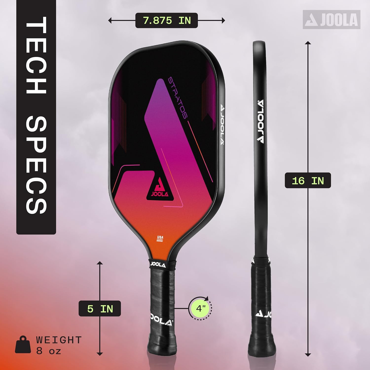 JOOLA Stratos Pickleball Paddle – Lightweight Fiberglass with Polypropylene Core - USAPA Approved - Large Sweet Spot for Added Control - Pickle Ball Paddle for All Players - Multiple Color Options