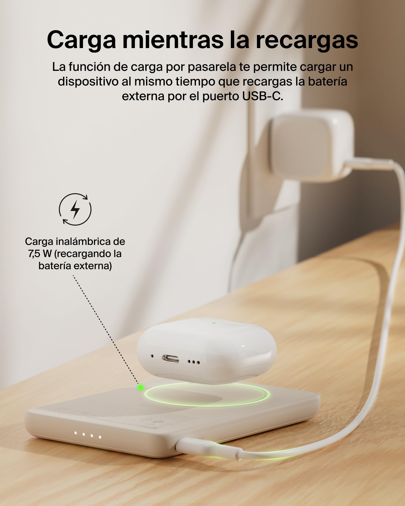 Belkin BoostCharge Batería Externa 5000 mAh con Anillo Magnético - Arena | Power Bank de 5000 mAh, Anillo Magnético, 1 Puerto USB-C, Cable Incluido, Autorizada como Equipaje de Mano, Batería Portátil