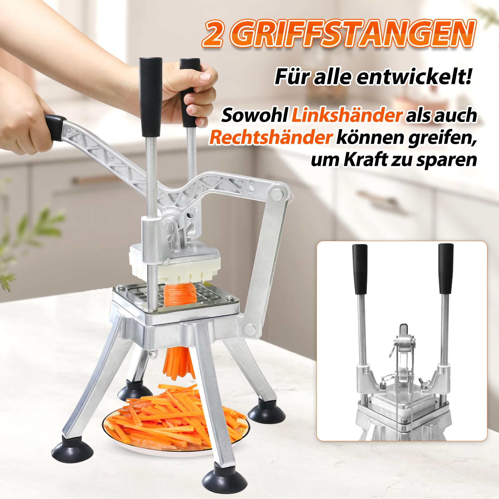 Anatole Pommesschneider Professionell Kartoffelschneider Vertikaler mit 6mm 9mm 13mm 8-Keil Klinge aus Edelstahl Pommespresse Manuell für Kartoffel Karotte Gurke Zwiebel Zitrone