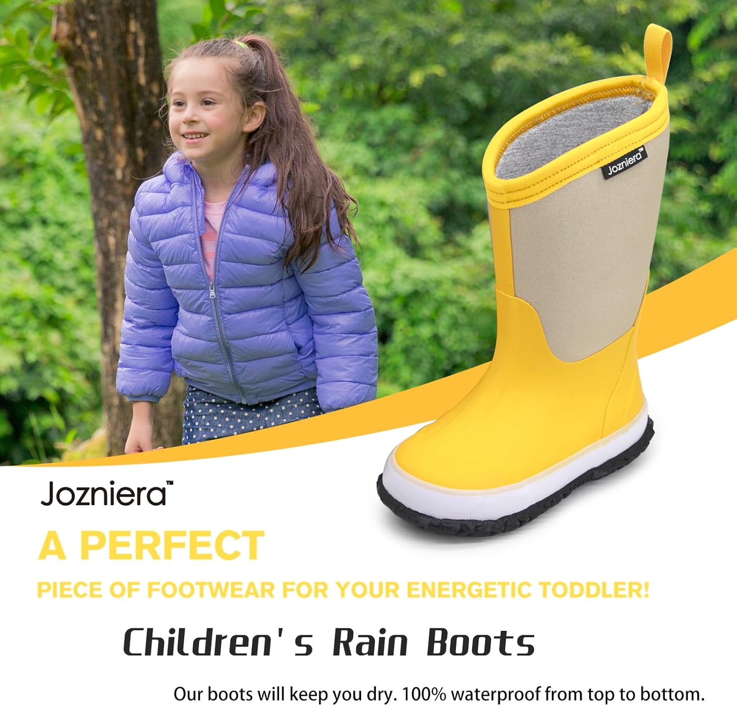 Unisex-Child Toddler Rain Boots, Waterproof Rubber Kids Rainboot,Insulated Rubber Neoprene Rain Boots for Kids,Youth (Yellow, Toddler, 7, Numeric, US Footwear Size System, Medium) - Image 2