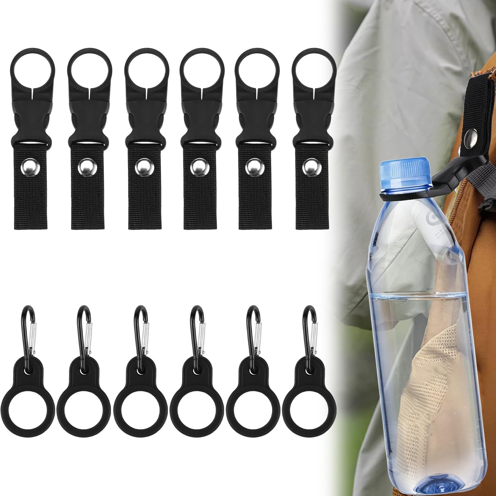12 Pezzi Portaborraccia a Clip Nero Clip Porta Bottiglia d'Acqua con Clip per Cintura Moschettone per Borraccia Portabottiglie per Campeggio Escursioni attività all'Aperto
