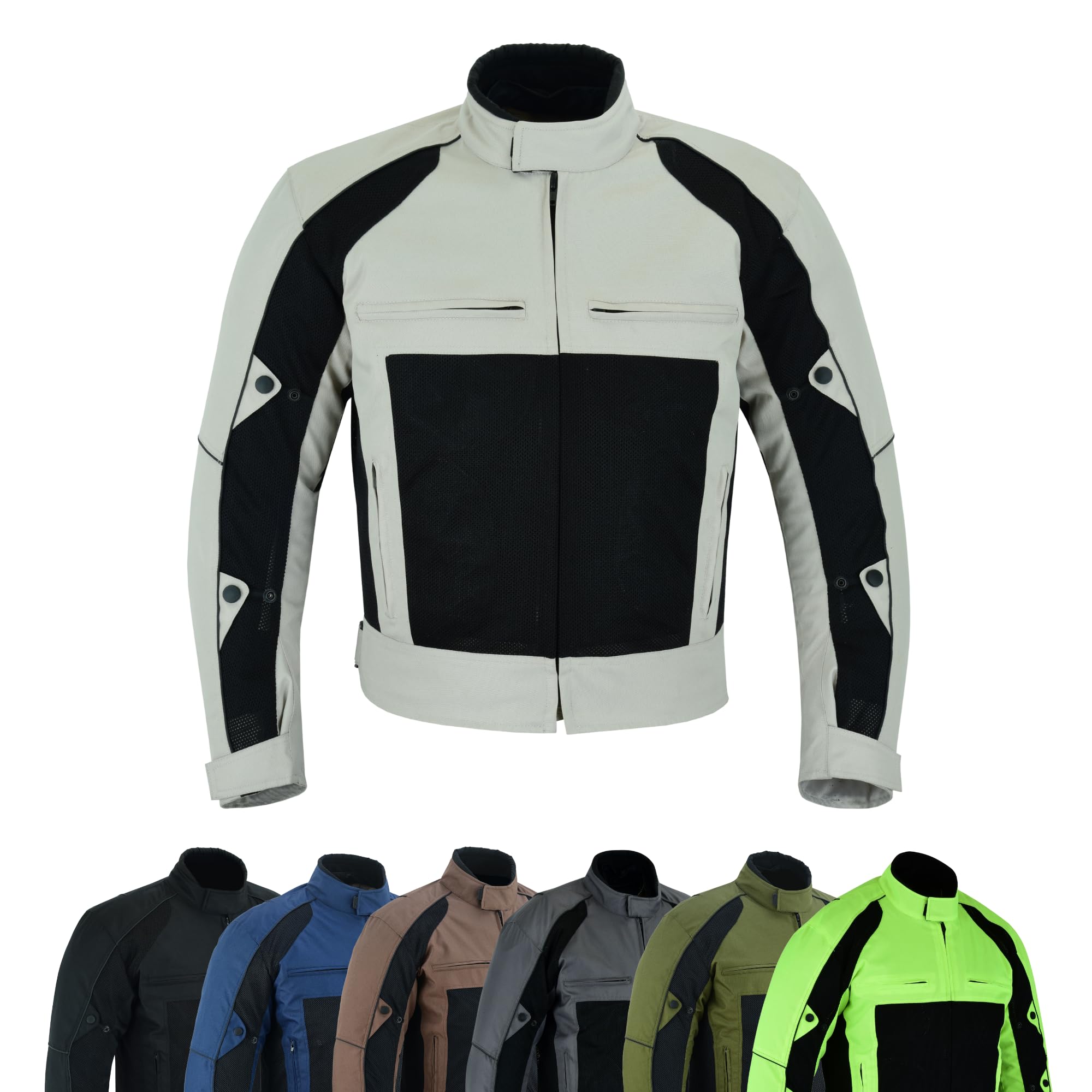 warrior gears Motorbike Jackets for Men Waterproof Mesh Textile Motorcycle Jacket with CE Armours and Removable Lining, Beige & Black - 4XL