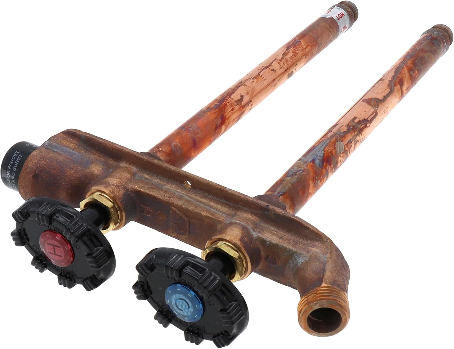 Woodford V22CP-10-BH, 1/2" MPT/SWT Inlet- Vertical Hot & Cold Wall Faucet w/Black Handles-for 10" Wall-with 11 3/4" L Inlets