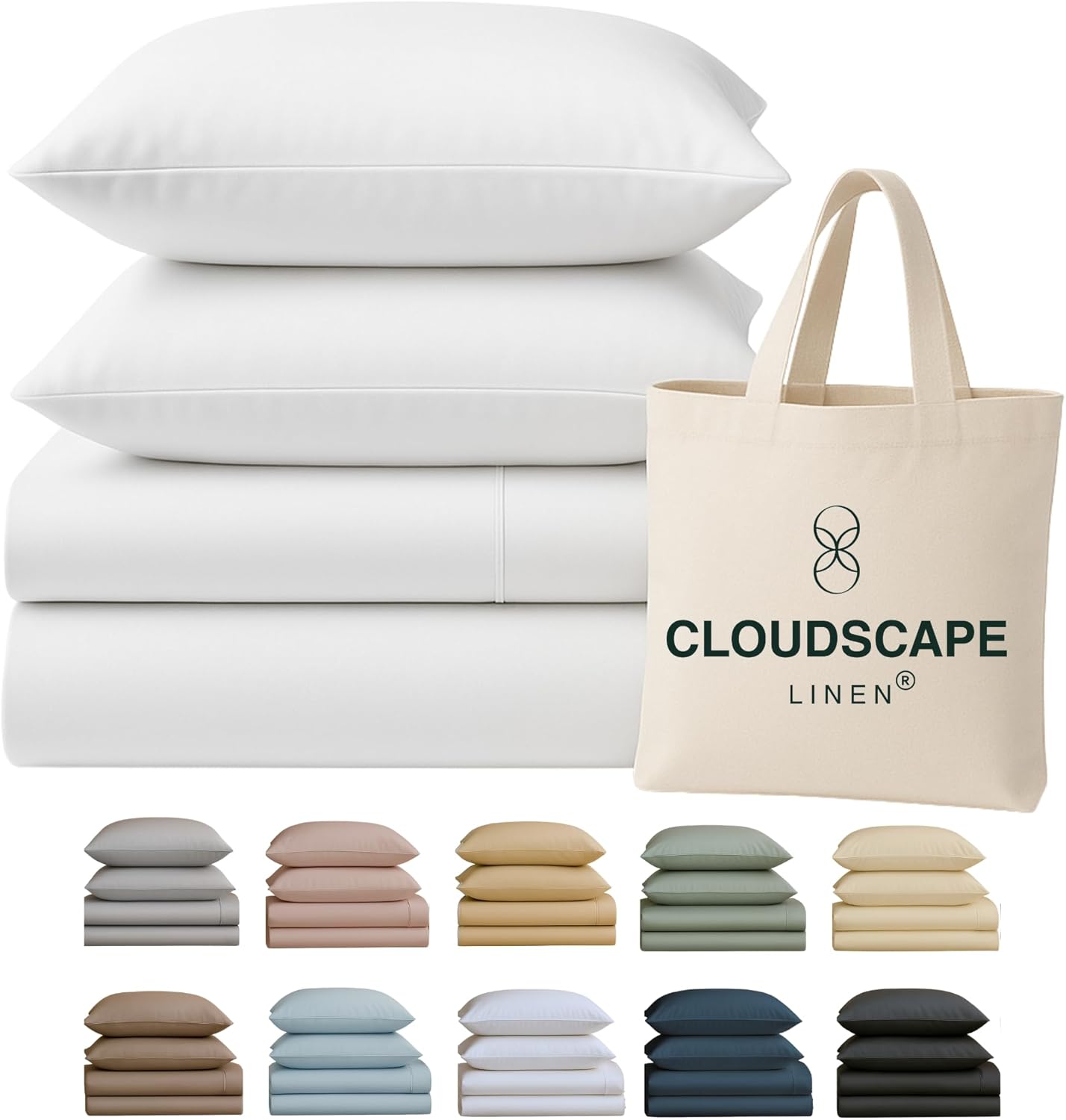 CLOUDSCAPE 100% Egyptian Cotton Sheets King Size - 400 Thread Count 17" Extra Deep Pocket Bed Sheet Set, Fits Upto Cal King Bed, Luxury, All Season Durable Cooling Bedding for Spring- White