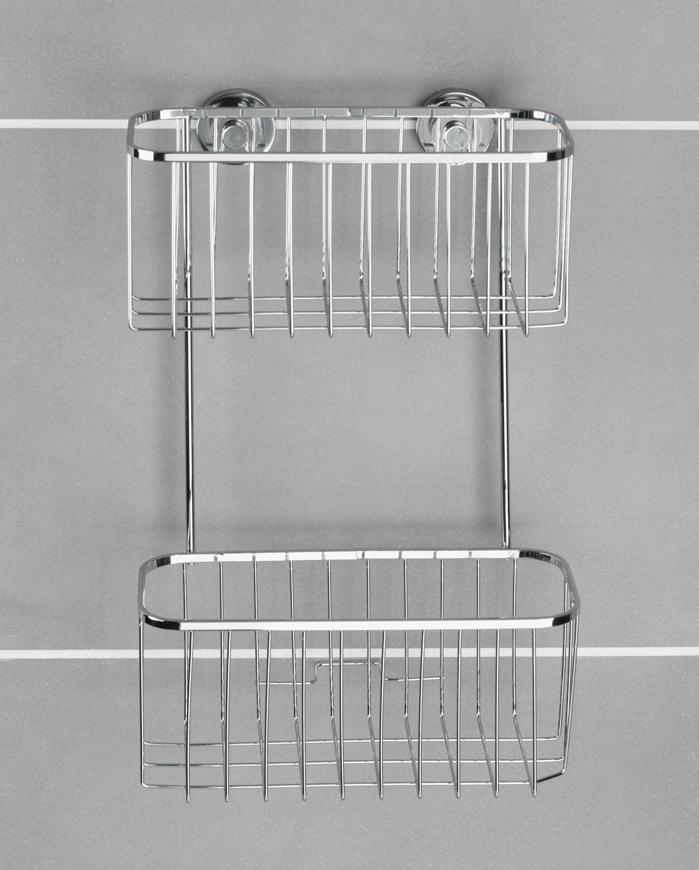 WENKO Power-Loc® portaoggetti da parete a 2 piani in acciaio inox Bovino, Acciaio inossidabile, 22.5 x 35 x 12 cm, Lucido