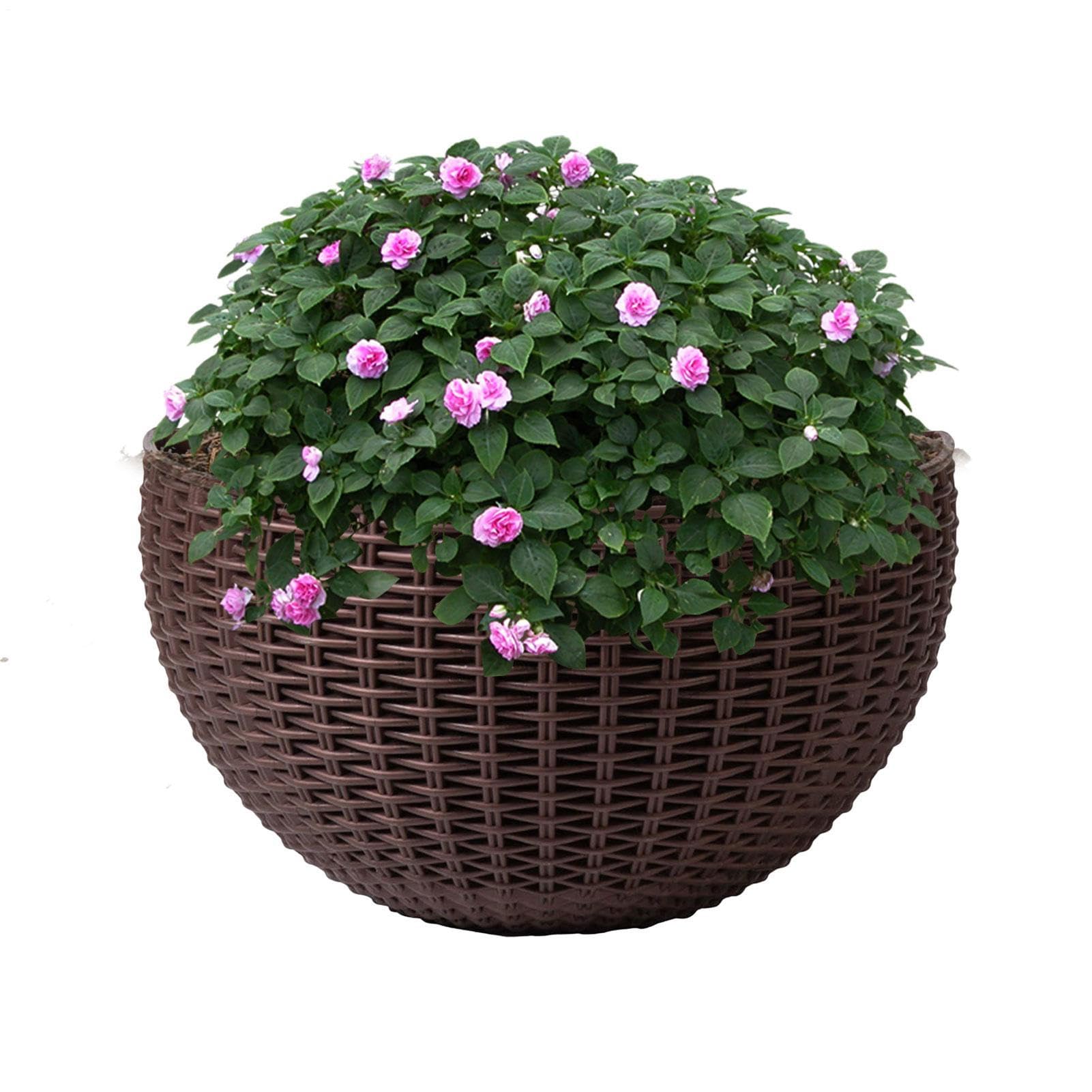 Semicircle Wall Hanging Flower Pot Outdoor Indoor, Imitation Rattan Wall Fence Hanging Basket, Wall Mounted Ring Holder Garden Decor Plant Flower Pot Planter With Hole And Hooks