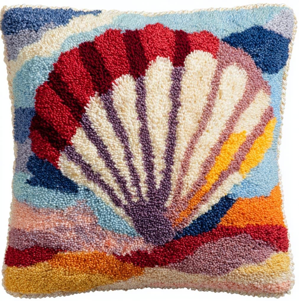 Taxpy DIY Latch Hook Pillow Kit Pre-Printed Hook and Latch Rug Kits Seashell 17X17 Inch.Cross-Stitch Embroidery Cushion Cover for Home Sofa Decoration