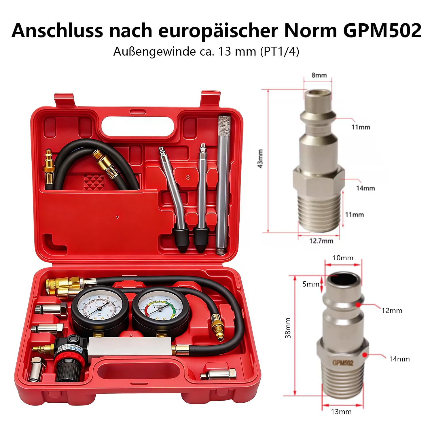 Kit di test di tenuta per cilindri, TU-21, kit tester di perdite per veicoli a motore, tester di compressione del motore, tester di perdita di pressione, doppio manometro, dispositivo di misurazione
