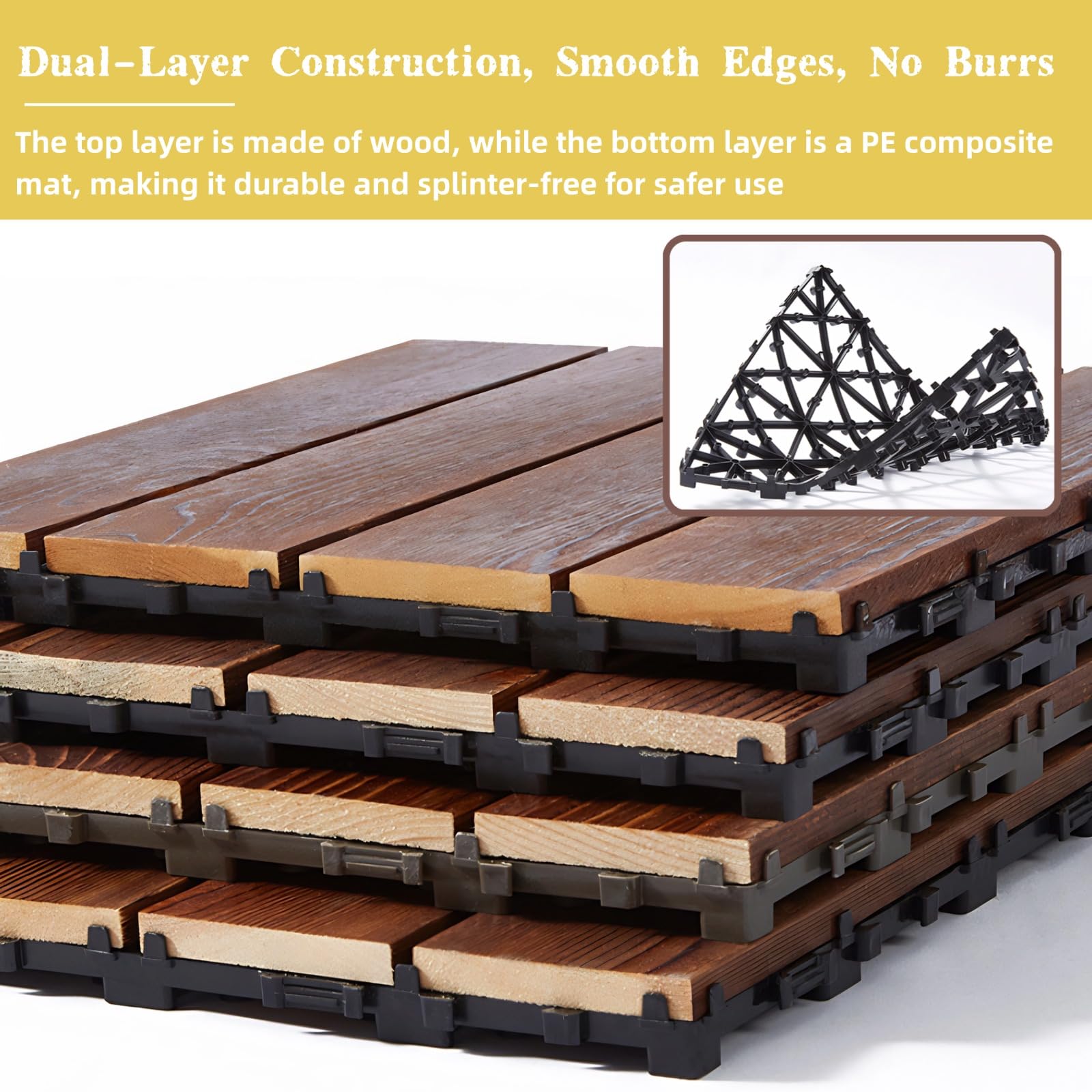 Suelos de Madera para Exterior, Baldosas Entrelazadas,Cubiertas de Jardín Impermeables con Sistema de Drenaje para Balcón Piscina Patio Terraza(Size:30x30x2.3cm(20pcs))