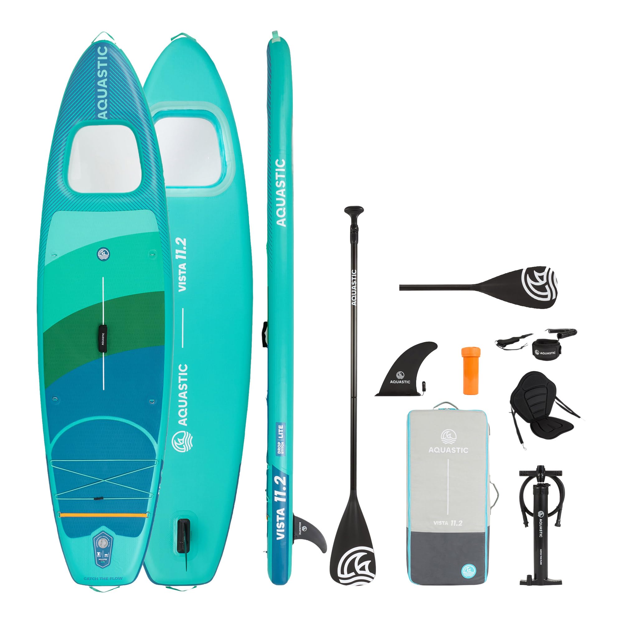 AQUASTIC Vista nadmuchiwana deska SUP 11'2" | Allround Shape | Drop Stitch Lite | 340 × 89 × 15 cm – 340 l | Maksymalne obciążenie 150 kg | okno podwodne | Slide-In Stand Up Pad