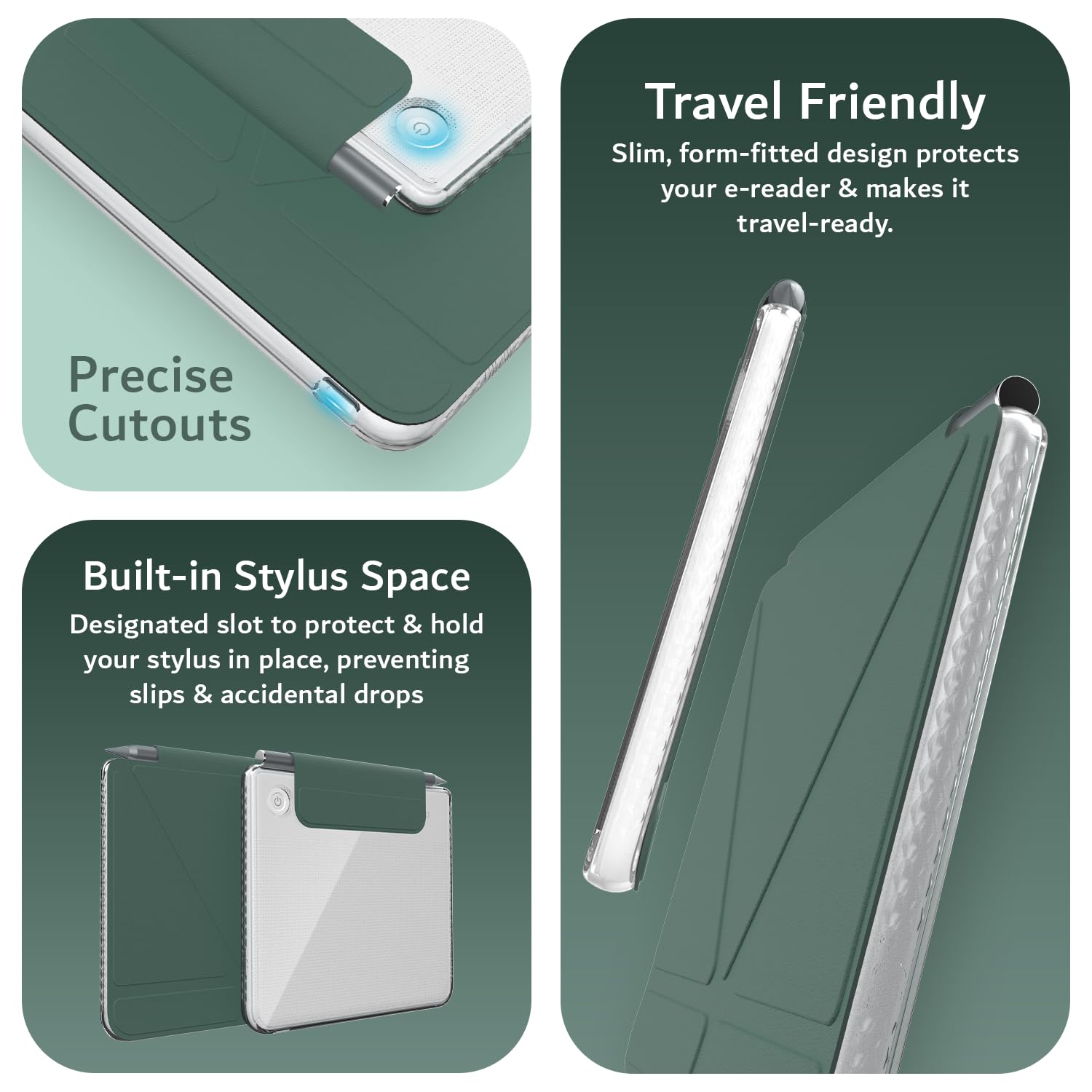 TUDIA M-FLIP Custodia Magnetica Trasparente Rimovibile per Kobo Libra Colour (2024) [Auto Wake/Sleep] Antiurto Sottile Trasparente Posteriore Magnetico Pieghevole Cover con Porta Stilo (Verde Scuro)