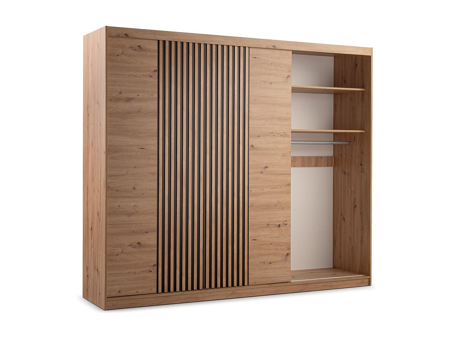 Vente-unique - Armoire 4 Portes et 2 tiroirs - avec Miroir - L250 cm - Coloris : Naturel - SIDOVIA