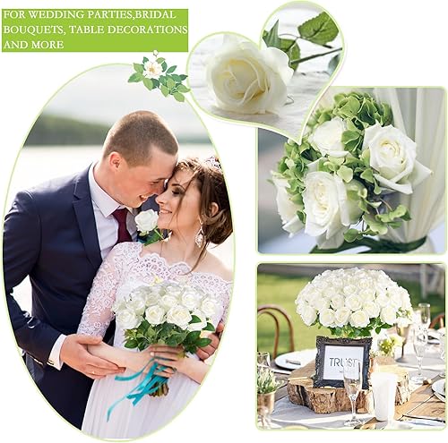 Miniatura 5 de 50 rosas artificiales para arreglos florales, ramo de rosas blancas de seda para decoración del hogar, rosas sintéticas para fiestas del día de San