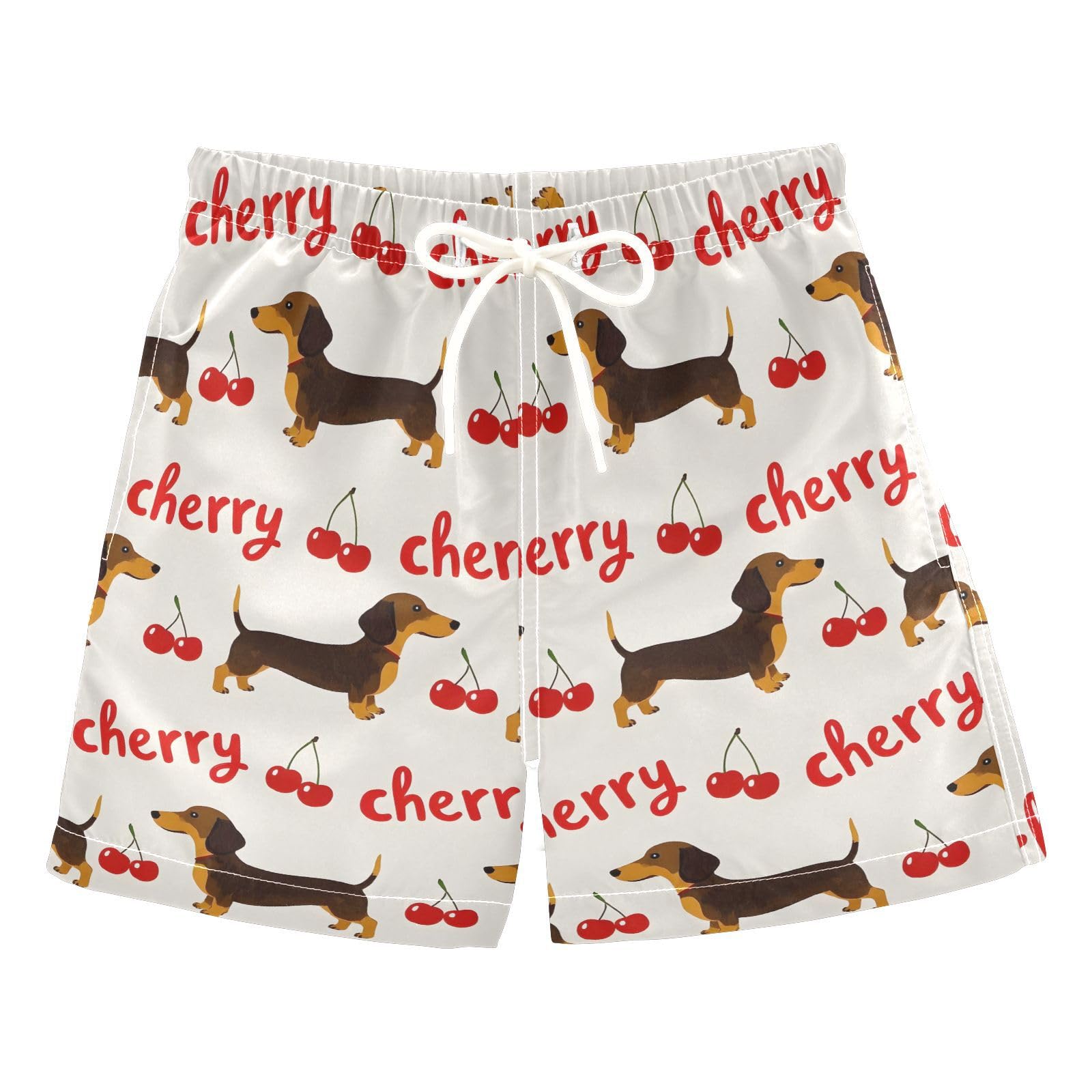 senya Cute Dachshund Cherry Boys Swim Trunks Toddler Shorts Swimwear Boardshorts
