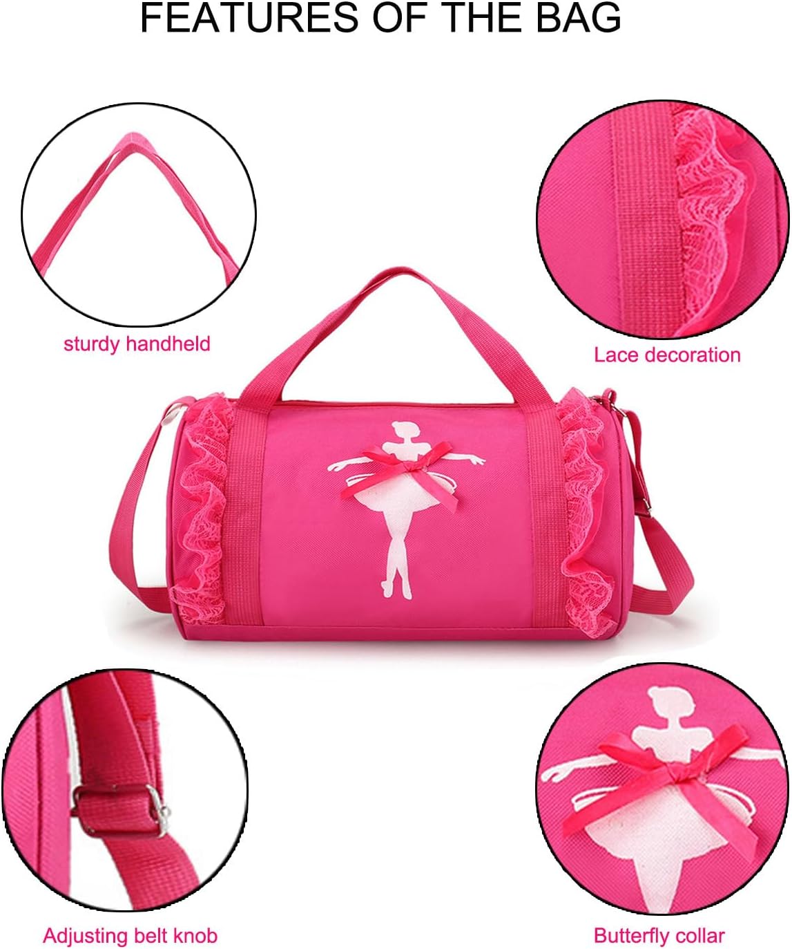 Cute Ballet Dance Backpack Tutu Dress Dance Bag Dance Bag Waterproof Small Duffle Bag Ballet Bags Gym Bag. (Pink) - Image 4