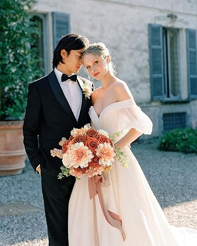 Vista 97 de White Rose Artificial Flowers Fake Flower Bulk with Stems for DIY Wedding Bouquet Bridal Baby Shower Centerpiece Table Decorations Silk Faux Floral