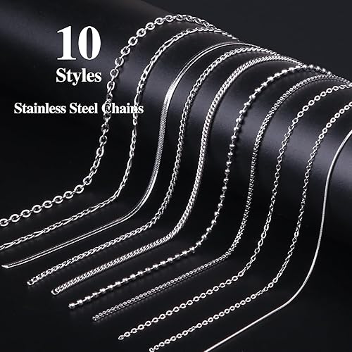 Miniatura 9 de Ecoofor Cadenas de collar para fabricación de joyas, 62.3 pies, 8 rollos de acero inoxidable 304, cadenas de joyería para manualidades, collares,