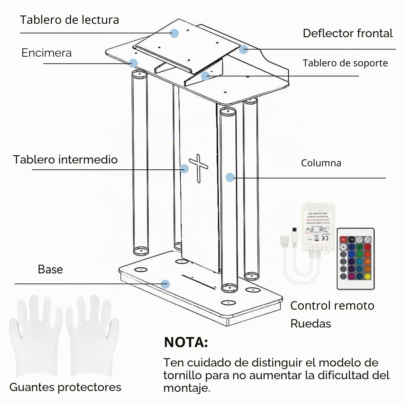 Afitdon Iglesias púlpito, Atril de acrílico Transparente con Ruedas y luz LED Ajustable de 15 Colores, Soporte de podio Grande de acrílico para Iglesia, Concierto, Conferencia, Boda, Aula