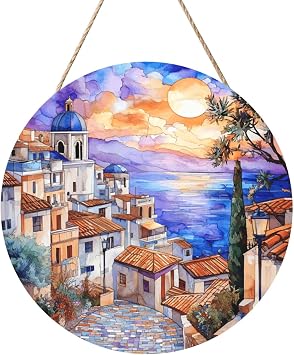 Wooden Sign. Enchanting Door Hanging Decoration. Round Vintage Wall Decor, Ideal For Romantic Apartment, Artisan Bakery By The Sea & Coastal Art Festival Booth.8x8 Inches