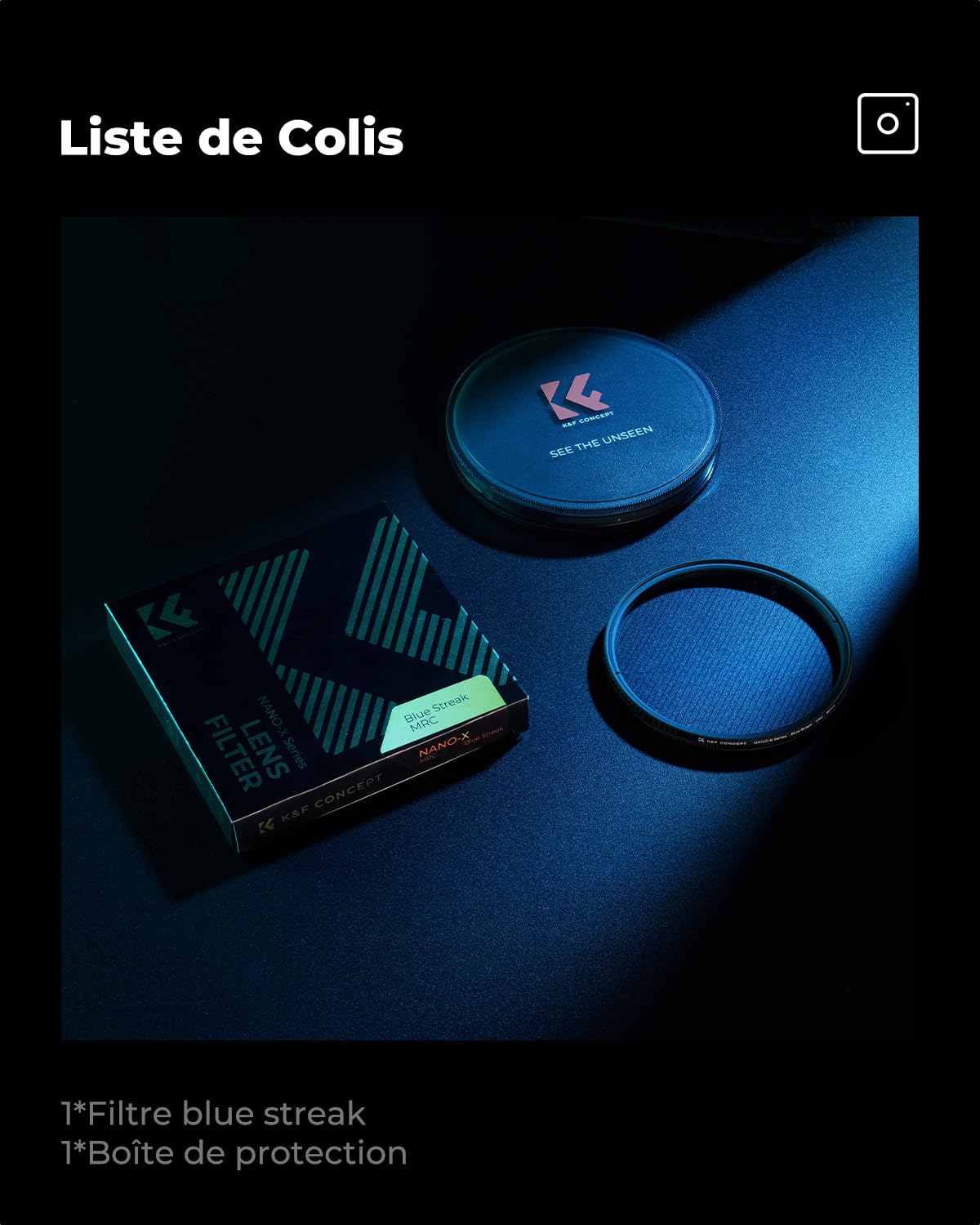 K&F CONCEPT 77mm Blue Streak Filter Filtre Effet Anamorphique Filtre Diffusion Créatif Cinématographique HD Fin Nano-Revêtements Étanche pour Objectif