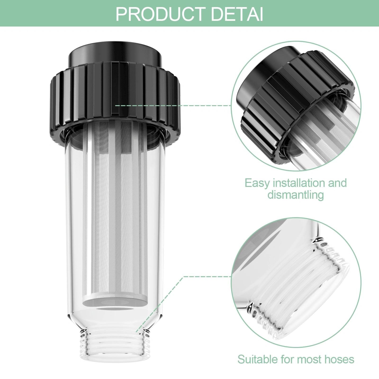 Filtro Riego Goteo, Filtro para Manguera de Agua, Prefiltro de 3/4 Pulgadas para Hidrolimpiadora de Alta Presion, Juego de Filtros de Agua Universales para Jardín, con núcleo del Filtro