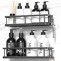 YASONIC Rustproof Adhesive Shower Caddy with Hooks - No Drill Large Capacity Bathroom Organizer Shelves Black