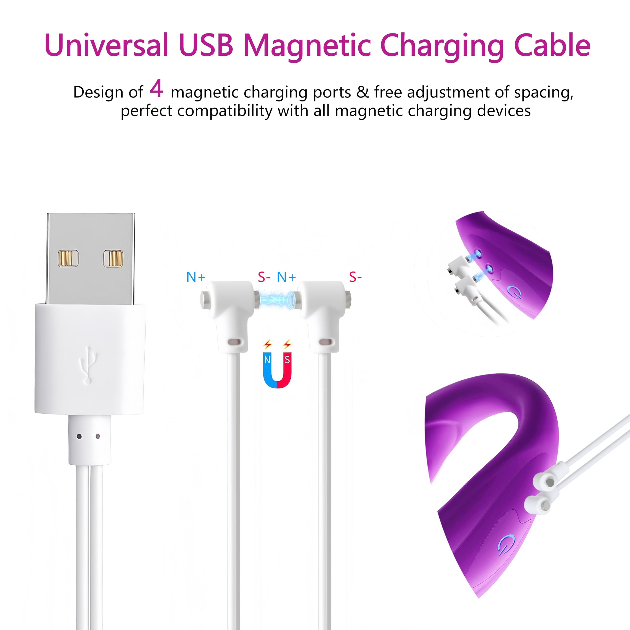 Cargador Magnético Universal para Masajeadores Íntimos, Cable de Carga Rápida USB tipo A 80cm con Puerto Ajustable Compatible con juguetes recargables, Dispositivos Íntimos y Vibradores (1 Piezas) — view 2