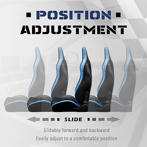 Miniatura 95 de 2 asientos universales ajustables de carreras con deslizadores dobles, asientos de cubo reclinables, 1 par de asientos deportivos para vehículos