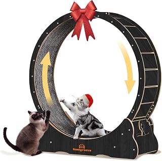 Homegroove Cat Wheels for Indoor Cats, 43" Large Cat Exercise Running Treadmill Wheel with Carpeted Runway for Kitty’s Longer Life, Black(L)